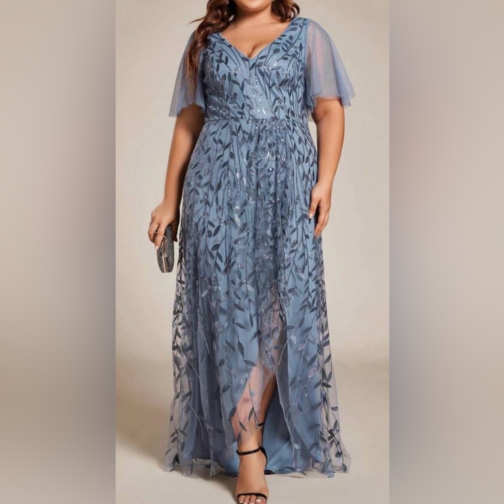 Elegant Blue Lace Overlay Dress / bridesmaid/ mother of the bride